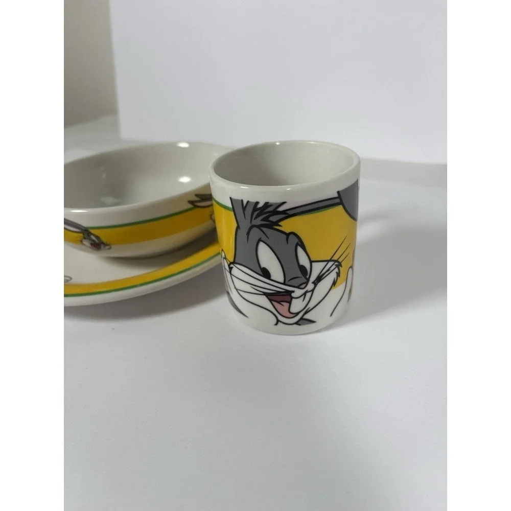 Looney Tunes Bugs Bunny Kids Dish Set 3-Piece Plate Bowl Cup Gibson 1998